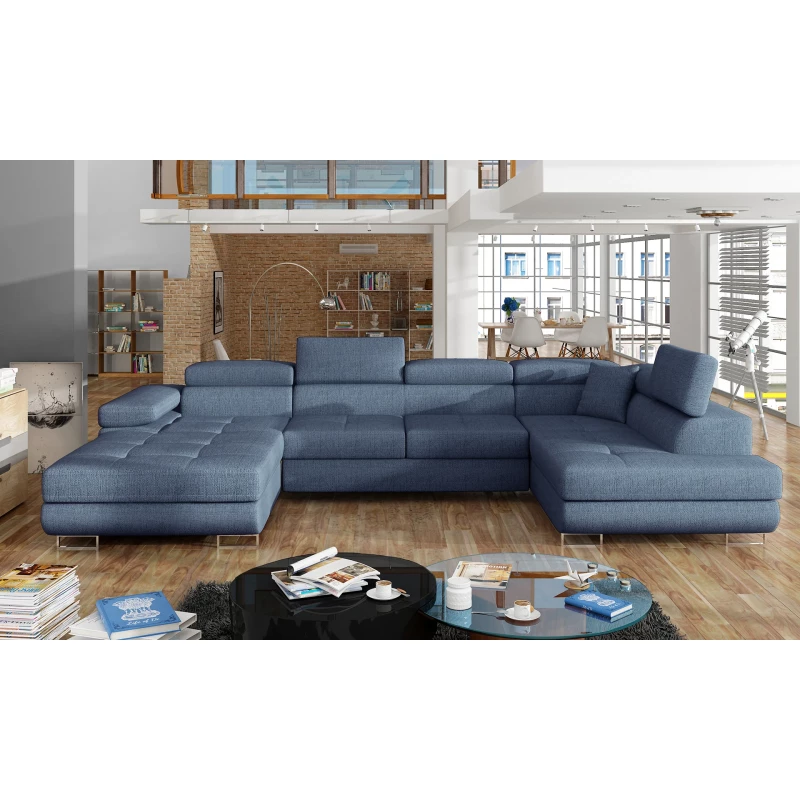 Großes U-förmiges Sofa für das Wohnzimmer ISABEAU – Preußischblau, rechte Ecke