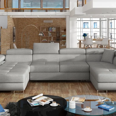 Großes U-förmiges Sofa für das Wohnzimmer ISABEAU – hellgrau, rechte Ecke