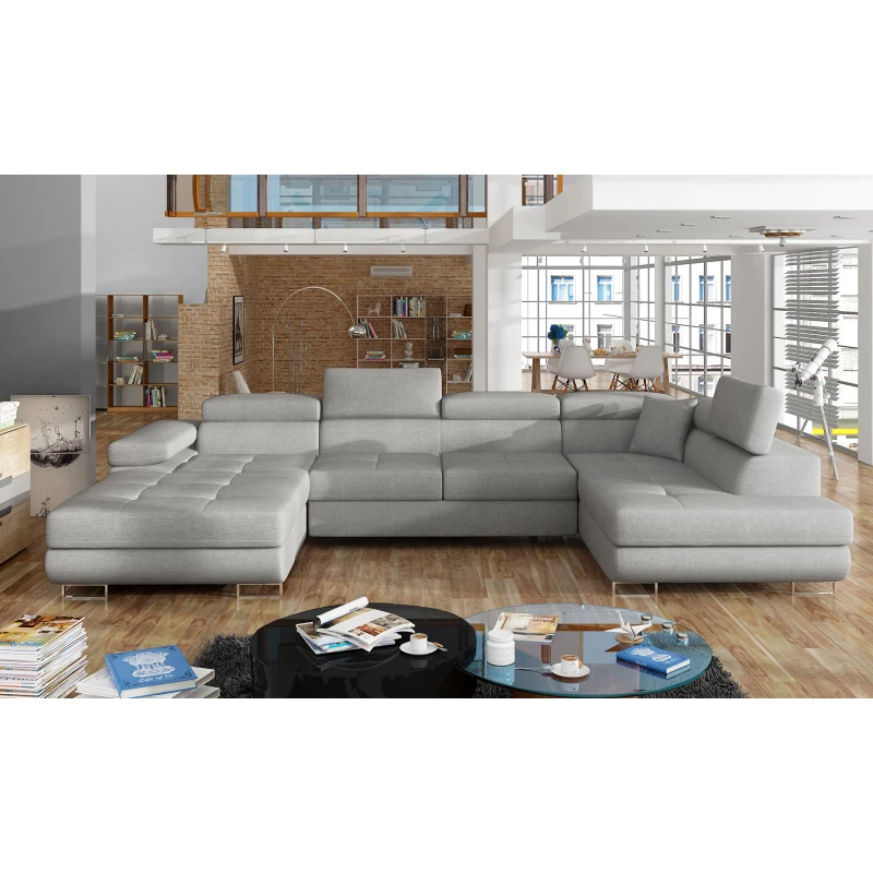 Großes U-förmiges Sofa für das Wohnzimmer ISABEAU – hellgrau, rechte Ecke