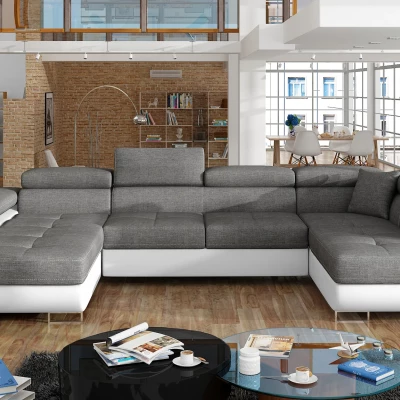 Großes U-förmiges Sofa für das Wohnzimmer ISABEAU – dunkelgrau/weiß, rechte Ecke