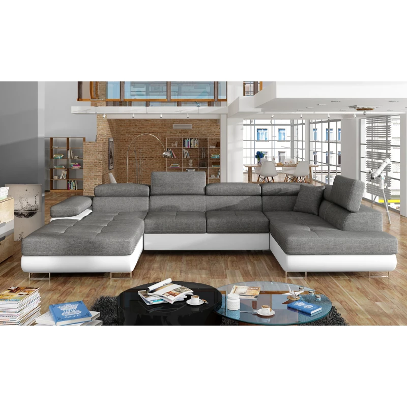 Großes U-förmiges Sofa für das Wohnzimmer ISABEAU – dunkelgrau/weiß, rechte Ecke