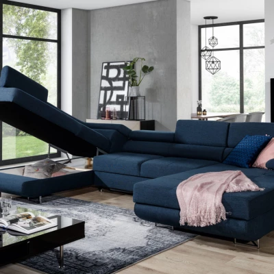 Großes U-förmiges Sofa für das Wohnzimmer ISABEAU – Preußischblau, linke Ecke