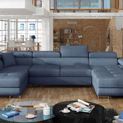 Großes U-förmiges Sofa für das Wohnzimmer ISABEAU – Preußischblau, linke Ecke