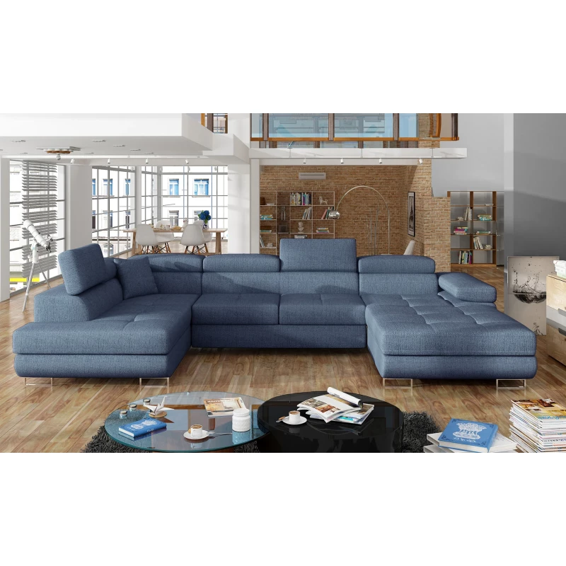 Großes U-förmiges Sofa für das Wohnzimmer ISABEAU – Preußischblau, linke Ecke