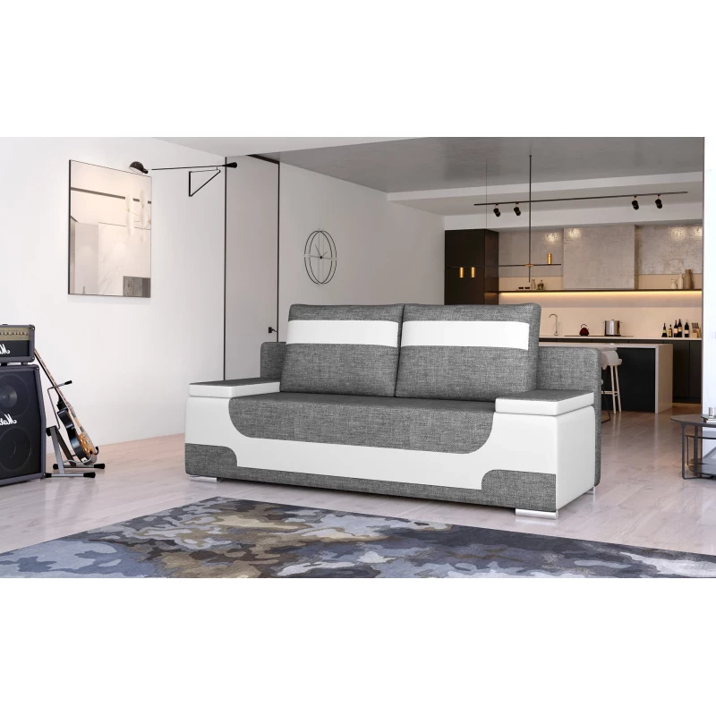 Dreisitzer-Sofa ISMERIE - Graphit/weißes Öko-Leder