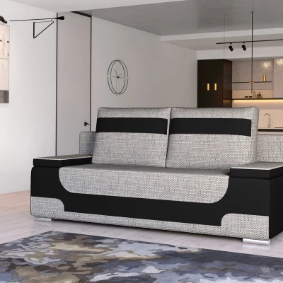 Dreisitzer-Sofa ISMERIE - Esche / schwarzes Öko-Leder