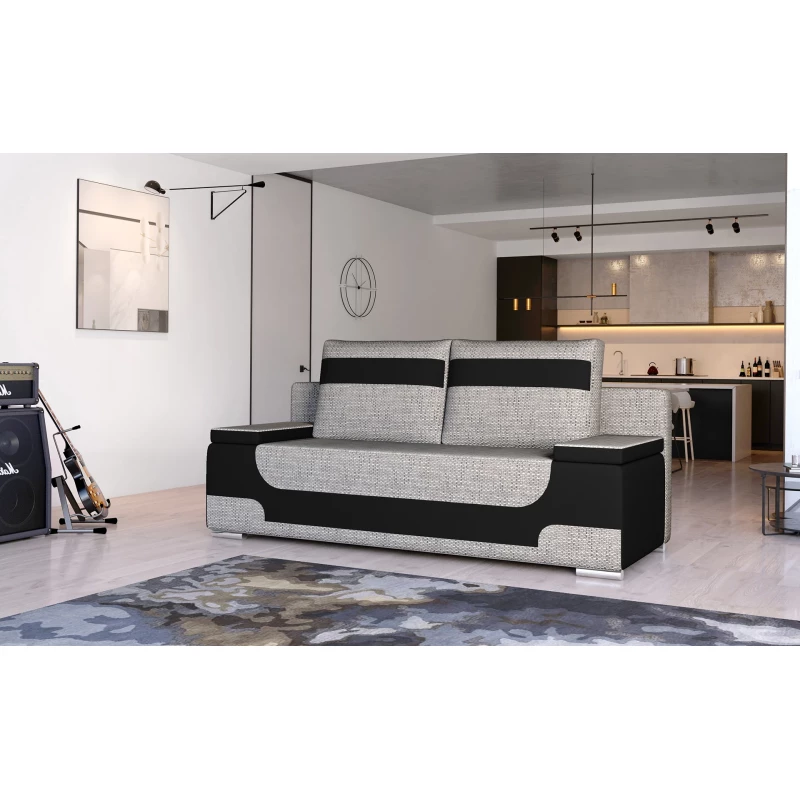 Dreisitzer-Sofa ISMERIE - Esche / schwarzes Öko-Leder