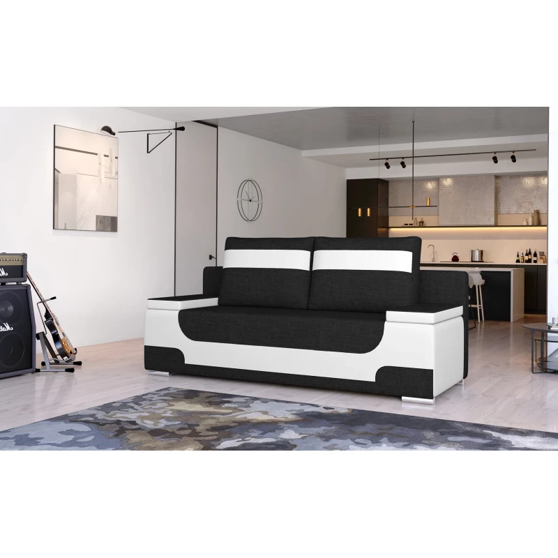 Dreisitzer-Sofa ISMERIE - schwarz/weißes Öko-Leder