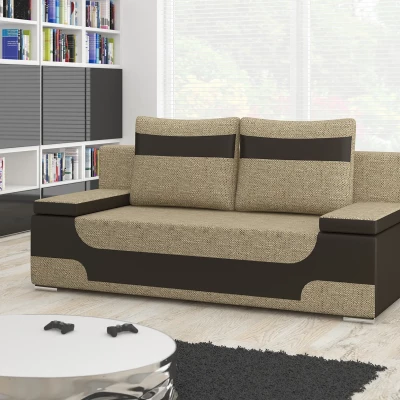 Dreisitzer-Sofa ISMERIE - dunkelbeige/braunes Kunstleder