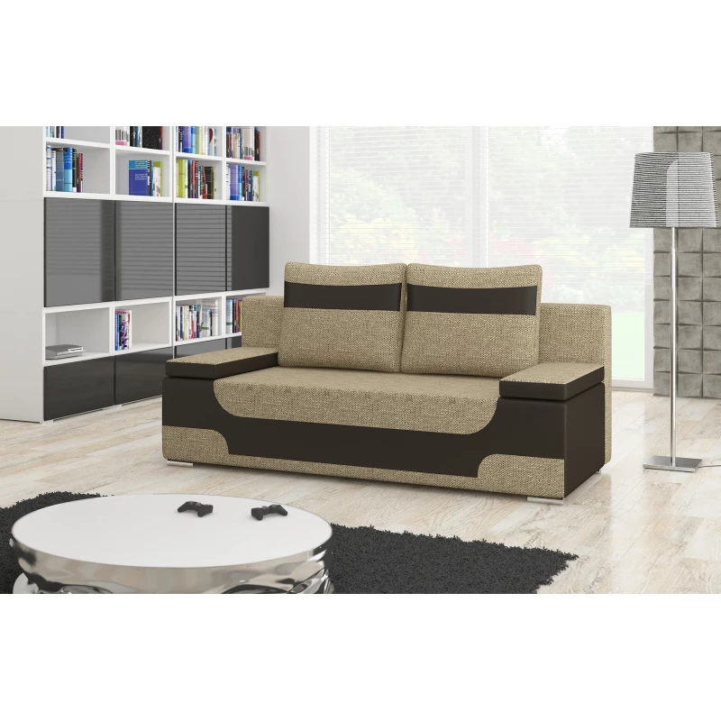 Dreisitzer-Sofa ISMERIE - dunkelbeige/braunes Kunstleder
