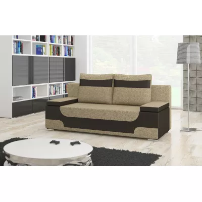 Dreisitzer-Sofa ISMERIE - dunkelbeige/braunes Kunstleder