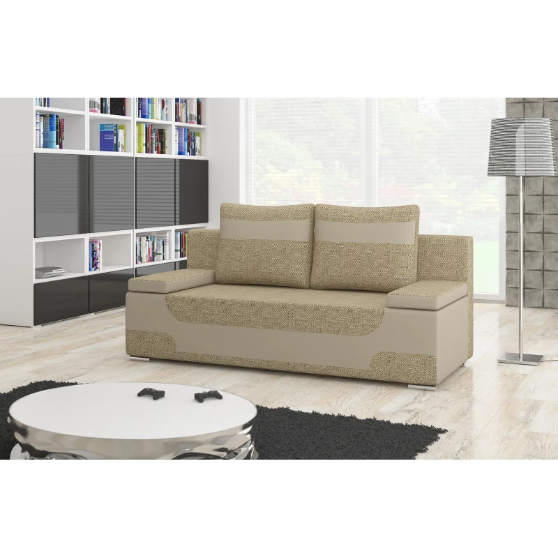 Dreisitzer-Sofa ISMERIE - dunkelbeige / beigefarbenes Kunstleder