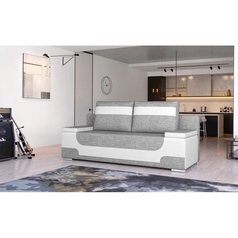 Dreisitzer-Sofa ISMERIE - Esche / weißes Öko-Leder