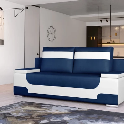 Dreisitzer-Sofa ISMERIE - blau/weißes Öko-Leder