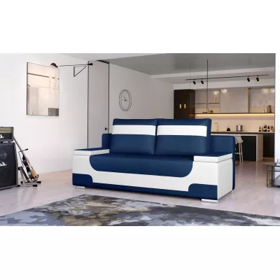 Dreisitzer-Sofa ISMERIE - blau/weißes Öko-Leder