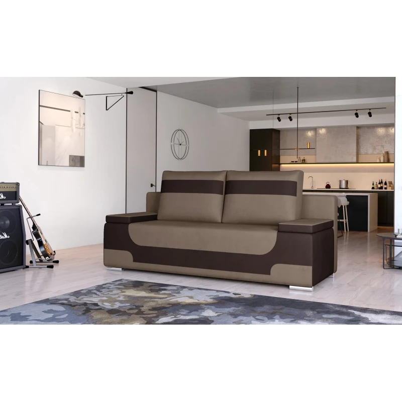 Dreisitzer-Sofa ISMERIE - hellbraun / dunkelbraun