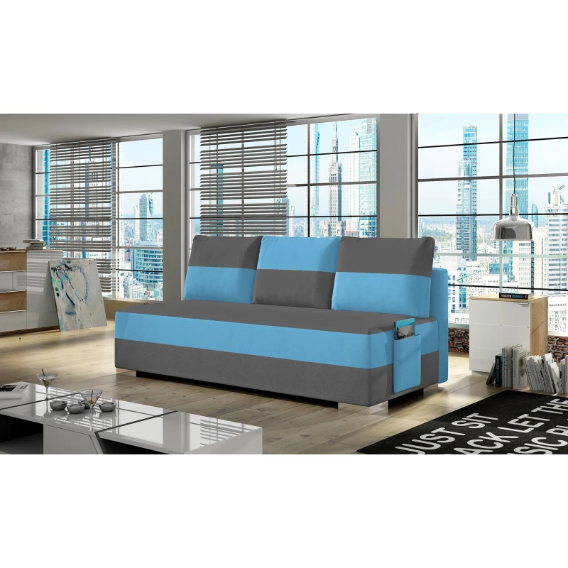 NYMERIA Dreisitzer-Schlafsofa – Dunkelgrau/Hellblau