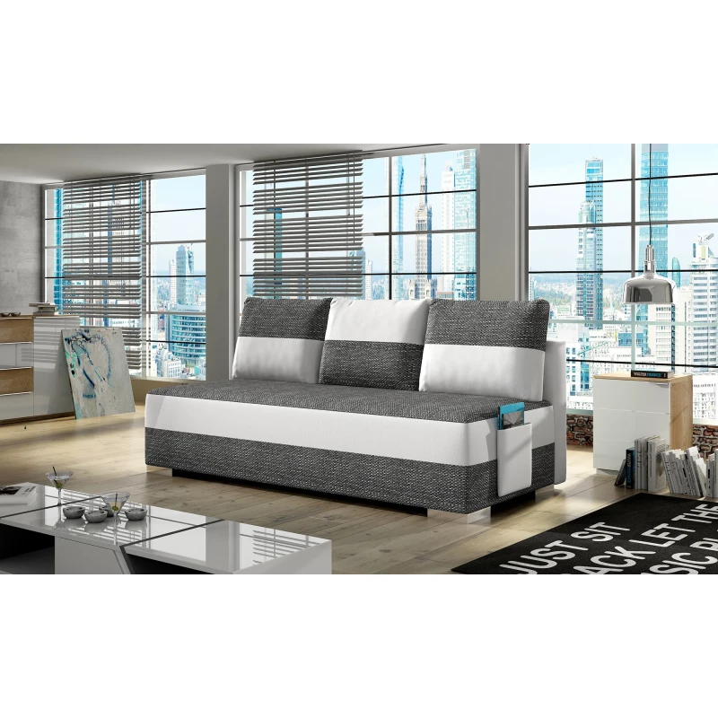 NYMERIA Dreisitzer-Schlafsofa – Dunkelgrau/Weiß