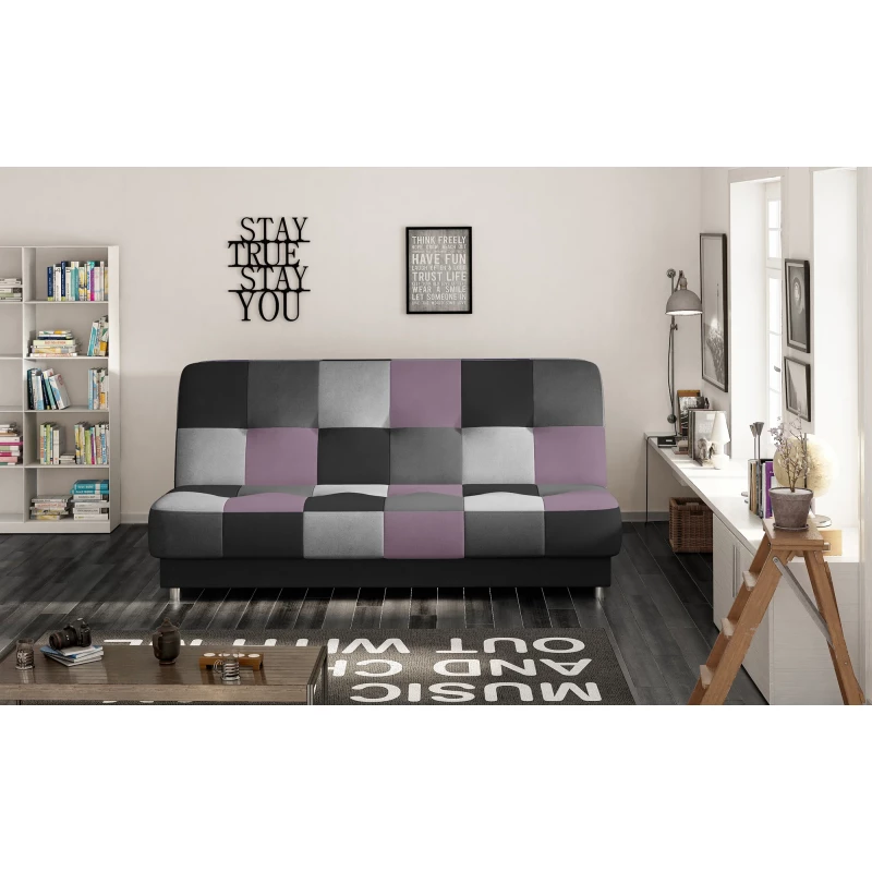 Schlafsofa mit Stauraum MAEVIRA – schwarz / grau / hellgrau / lila