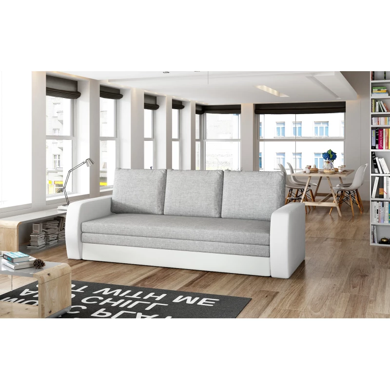 Schlafsofa mit Stauraum LYSITHEA – Hellgrau/Weiß