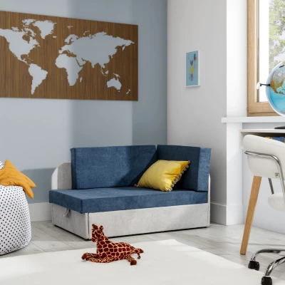 Kinderschlafsofa MIKAE - blau / hellgrau