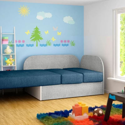 Kinderschlafsofa MIKAE - blau / hellgrau