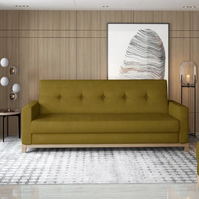 Dreisitzer-Sofa mit Stauraum ZIVENA - Senfgelb/Buche