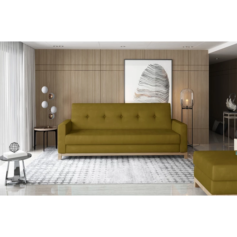 Dreisitzer-Sofa mit Stauraum ZIVENA - Senfgelb/Buche