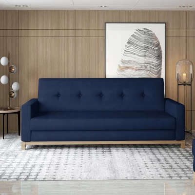 Dreisitzer-Sofa mit Stauraum ZIVENA - dunkelblau/buche