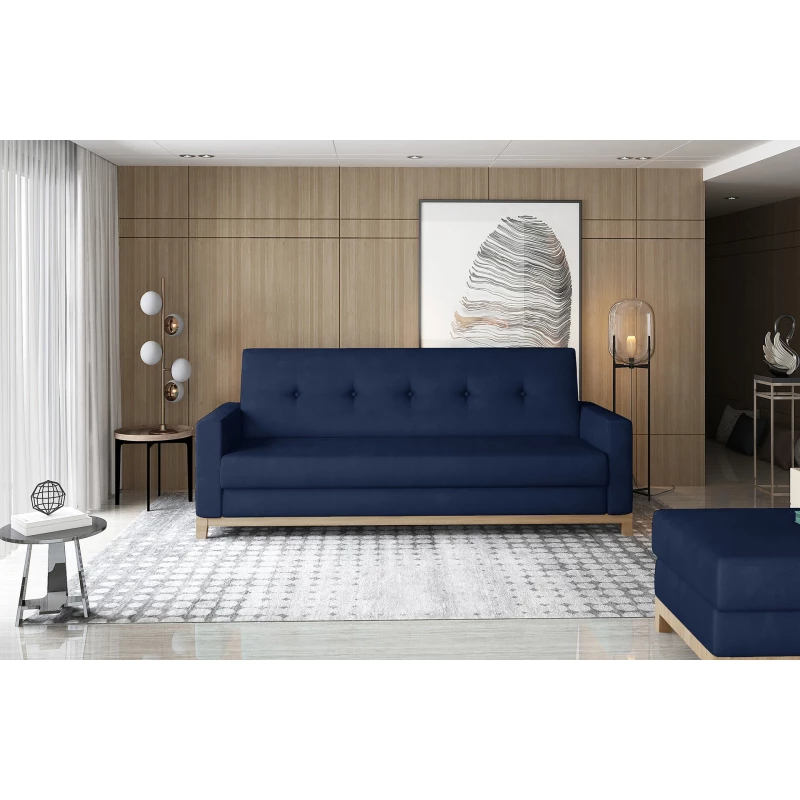 Dreisitzer-Sofa mit Stauraum ZIVENA - dunkelblau/buche