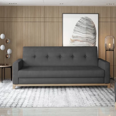 Dreisitzer-Sofa mit Stauraum ZIVENA - dunkelgrau / Buche