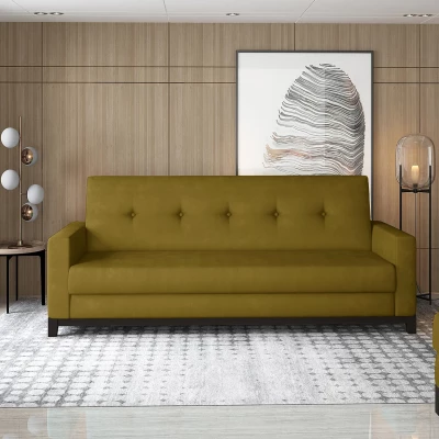 Dreisitzer-Sofa mit Stauraum ZIVENA – Senfgelb/Walnuss