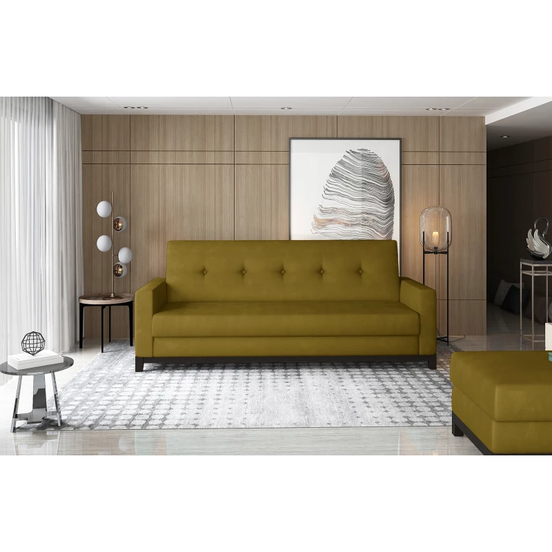 Dreisitzer-Sofa mit Stauraum ZIVENA – Senfgelb/Walnuss