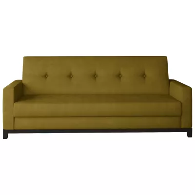 Dreisitzer-Sofa mit Stauraum ZIVENA – Senfgelb/Walnuss