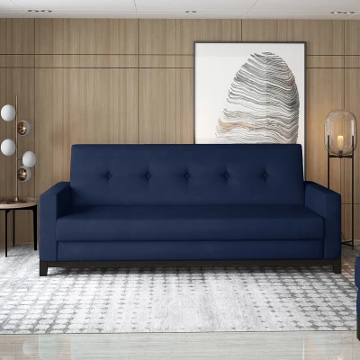 Dreisitzer-Sofa mit Stauraum ZIVENA – Dunkelblau/Walnuss