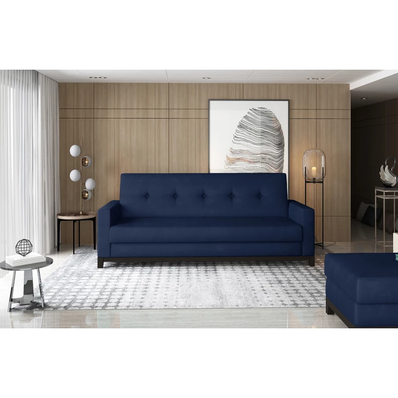Dreisitzer-Sofa mit Stauraum ZIVENA – Dunkelblau/Walnuss