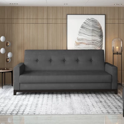 Dreisitzer-Sofa mit Stauraum ZIVENA – Dunkelgrau/Walnuss