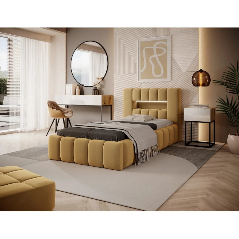 Einzelbett mit Polsterung 90x200 VEMIO 1 - gelb
