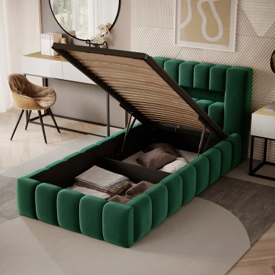 Einzelbett mit Polsterung 90x200 VEMIO 1 - grün
