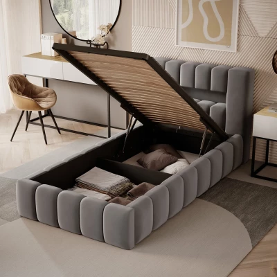 Einzelbett mit Polsterung 90x200 VEMIO 1 - grau