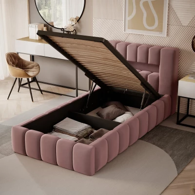 Einzelbett mit Polsterung 90x200 VEMIO 2 - rosa