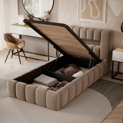 Einzelbett mit Polsterung 90x200 VEMIO 2 - beige