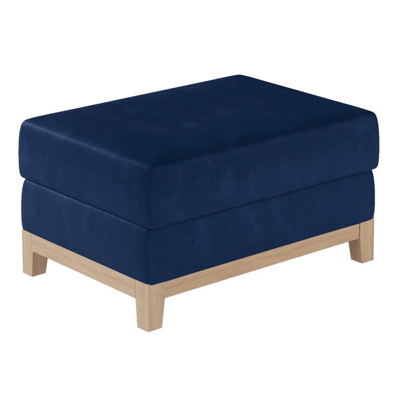 Gepolsterter Hocker ZIVENA – dunkelblau/Buche