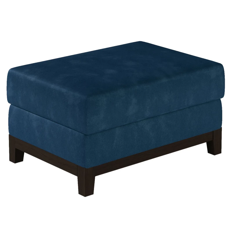 Gepolsterter Fußhocker ZIVENA – blau/nussbaum