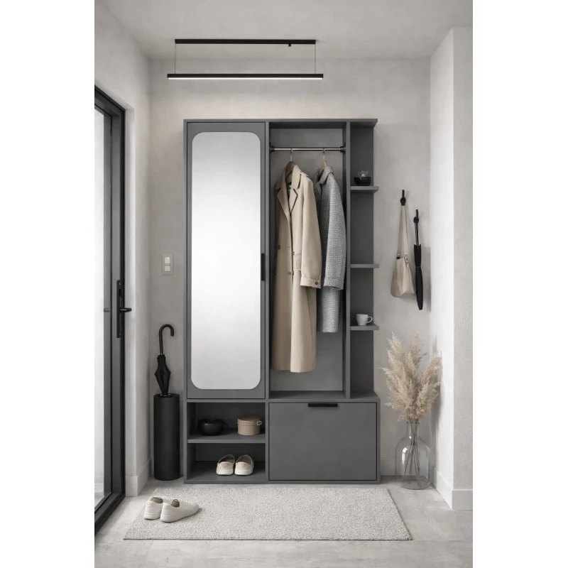 Flurwand mit Spiegel AVELINE - grau