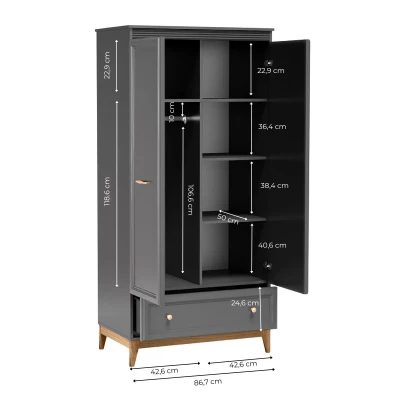 Kombinierter Kleiderschrank 92 cm SKYLER – Grau/Eiche