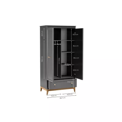 Kombinierter Kleiderschrank 92 cm SKYLER – Grau/Eiche