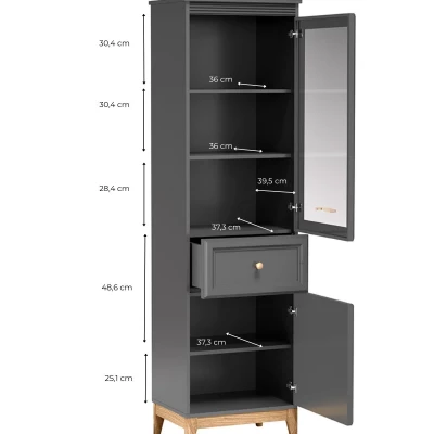 Vitrine mit Glastüren SKYLER – Grau/Eiche