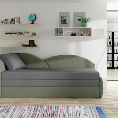 Schlafsofa mit Stauraum 80x180 RESTARA - grau/grün, links