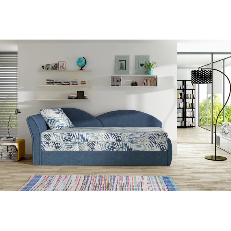 Schlafsofa mit Stauraum 80x180 RESTARA - gemustert / blau, links